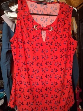 Tommy Hilfiger Red Nautical Anchor Print Sleeveless Blouse
